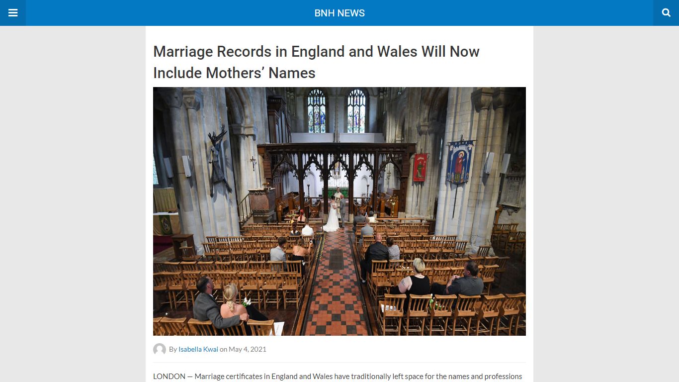 Marriage Records in England and Wales Will Now Include Mothers’ Names